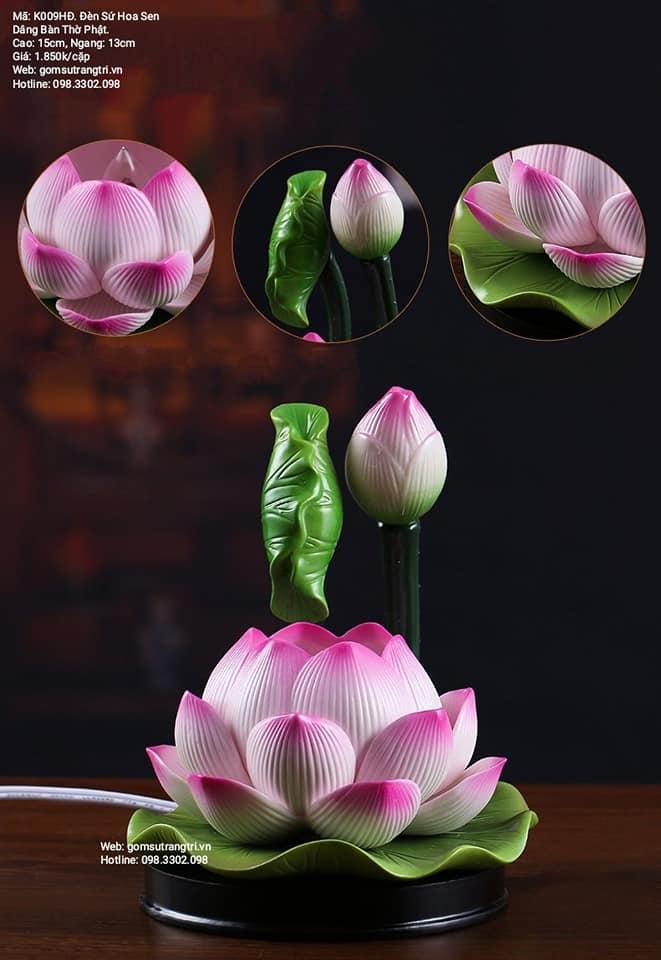 ĐÈN SỨ HOA SEN DÂNG BÀN THỜ PHẬT